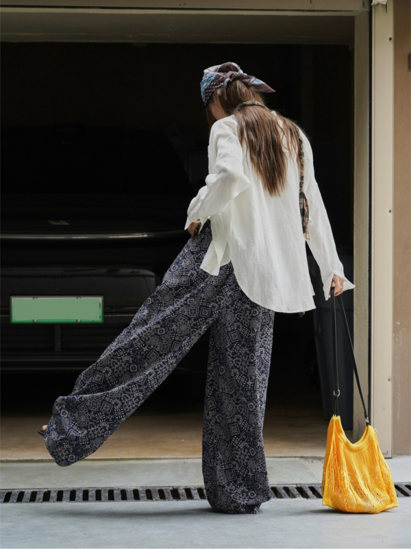 腰果花闊腿休閒褲垂感拖地休閒長褲