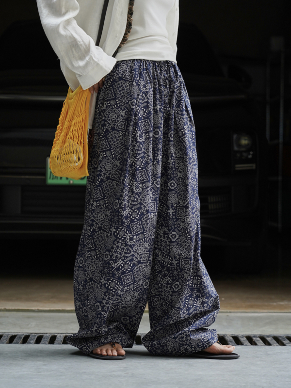 腰果花闊腿休閒褲垂感拖地休閒長褲