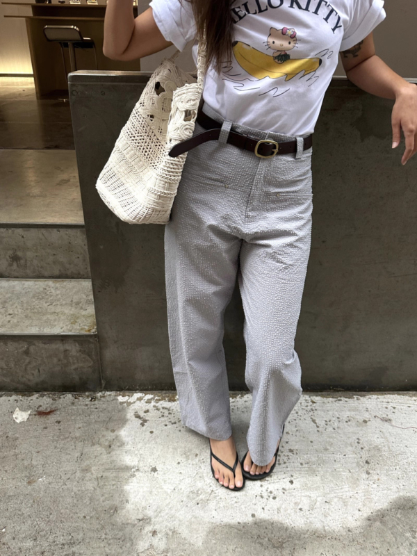 薄款泡泡肌理感高腰香蕉褲格紋長褲西裝褲