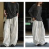拼接輪廓搭配腰繩休閒褲卡寬鬆舒適顯瘦長褲