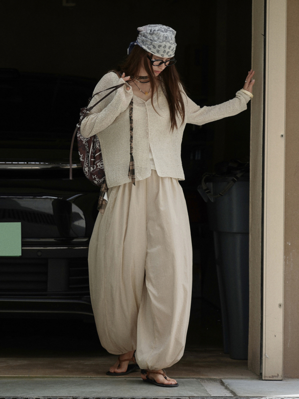 薄紗輪廓氣球褲柔軟舒適顯瘦長褲