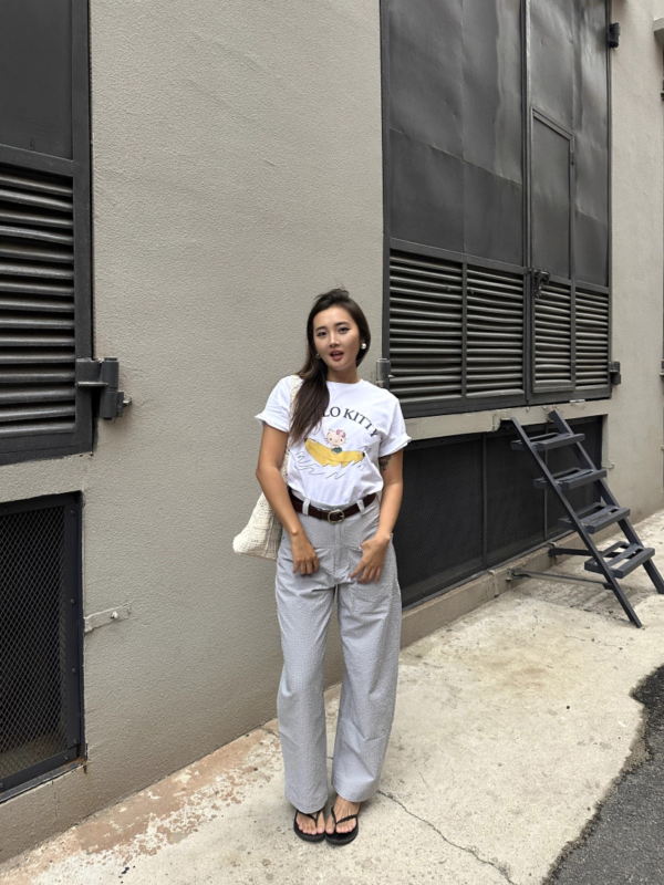 薄款泡泡肌理感高腰香蕉褲格紋長褲西裝褲