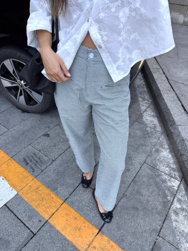 薄款泡泡肌理感高腰香蕉褲格紋長褲西裝褲