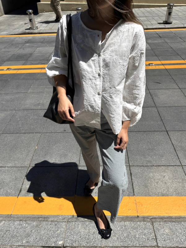 薄款泡泡肌理感高腰香蕉褲格紋長褲西裝褲