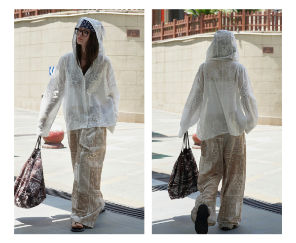 連帽蕾絲提花防曬襯衫輕盈透氣上衣