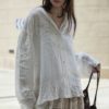連帽蕾絲提花防曬襯衫輕盈透氣上衣