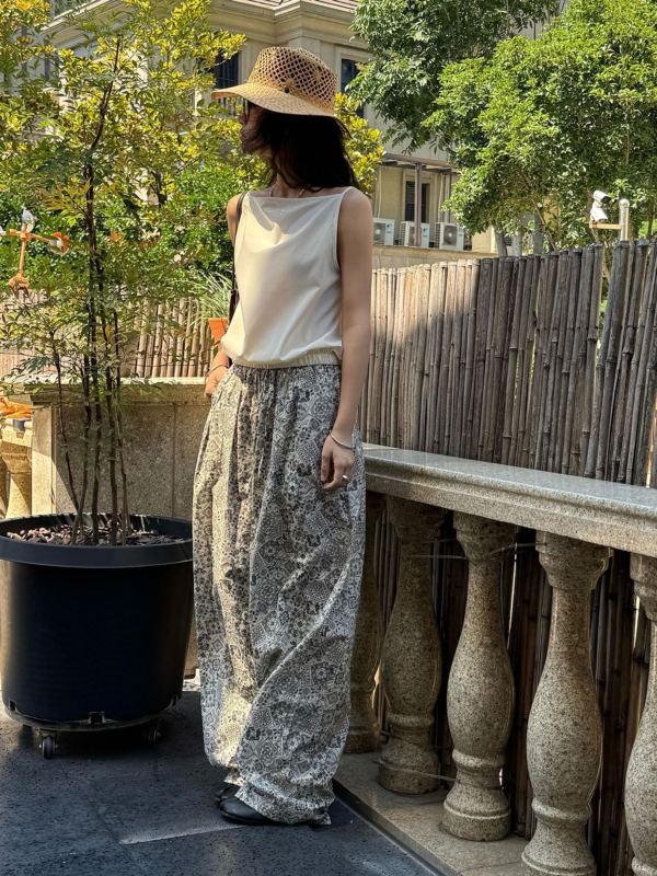 腰果花闊腿休閒褲垂感拖地休閒長褲