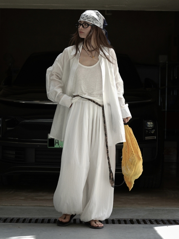 薄紗輪廓氣球褲柔軟舒適顯瘦長褲