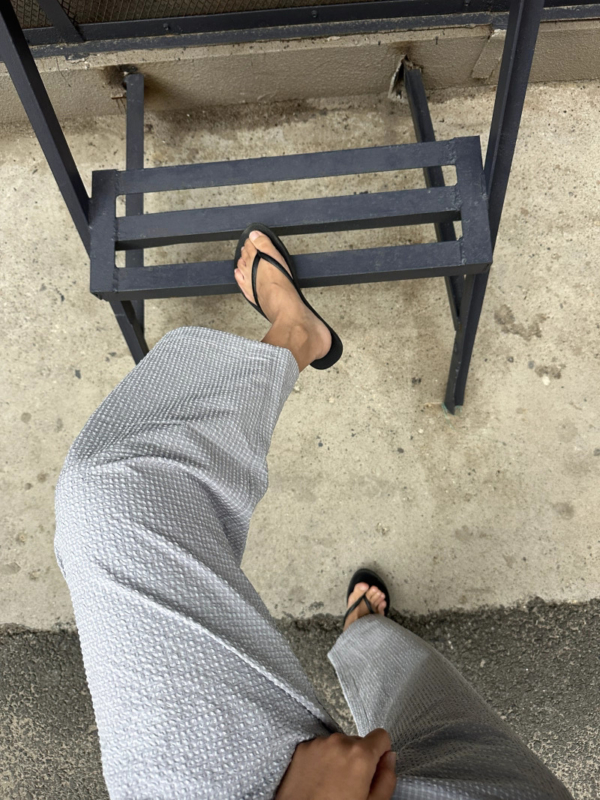 薄款泡泡肌理感高腰香蕉褲格紋長褲西裝褲