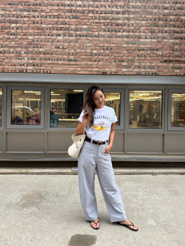 薄款泡泡肌理感高腰香蕉褲格紋長褲西裝褲