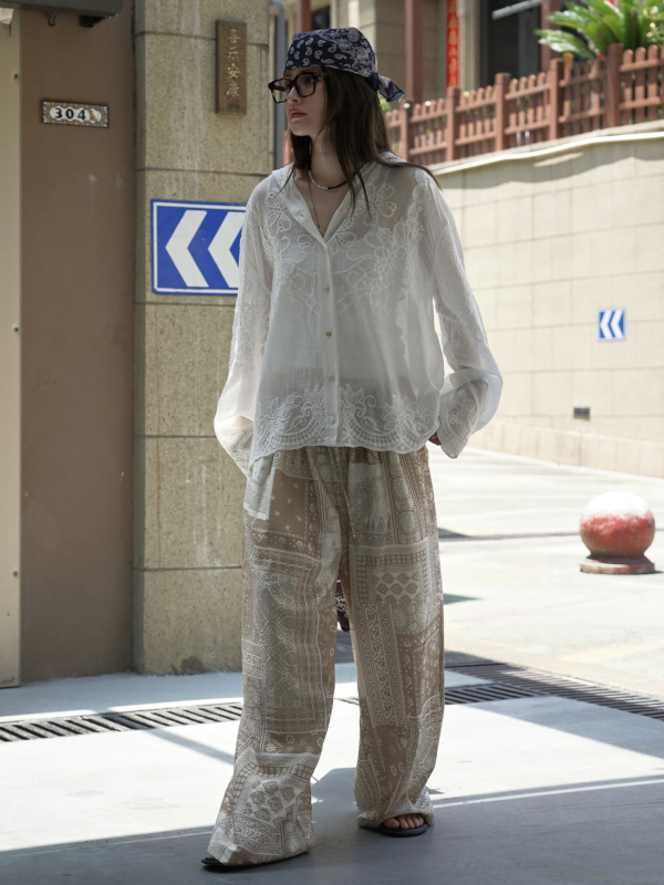 連帽蕾絲提花防曬襯衫輕盈透氣上衣