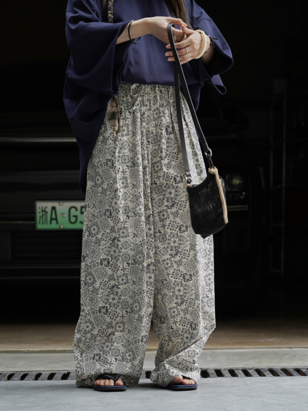 腰果花闊腿休閒褲垂感拖地休閒長褲