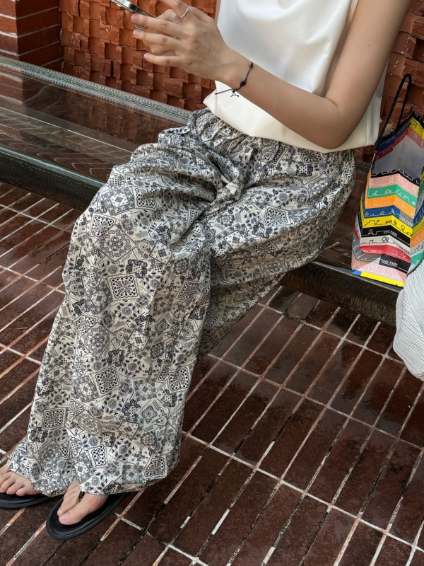 腰果花闊腿休閒褲垂感拖地休閒長褲