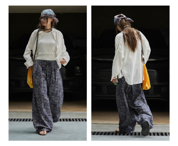 腰果花闊腿休閒褲垂感拖地休閒長褲