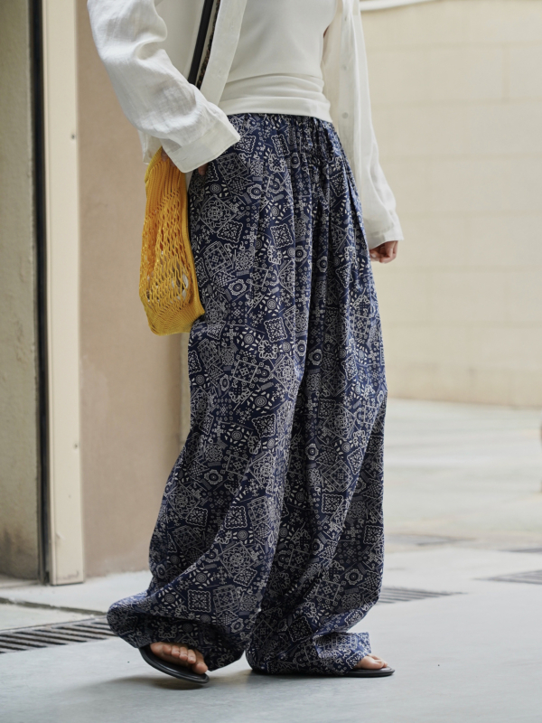 腰果花闊腿休閒褲垂感拖地休閒長褲