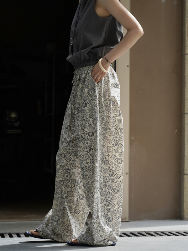 腰果花闊腿休閒褲垂感拖地休閒長褲