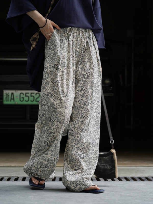 腰果花闊腿休閒褲垂感拖地休閒長褲