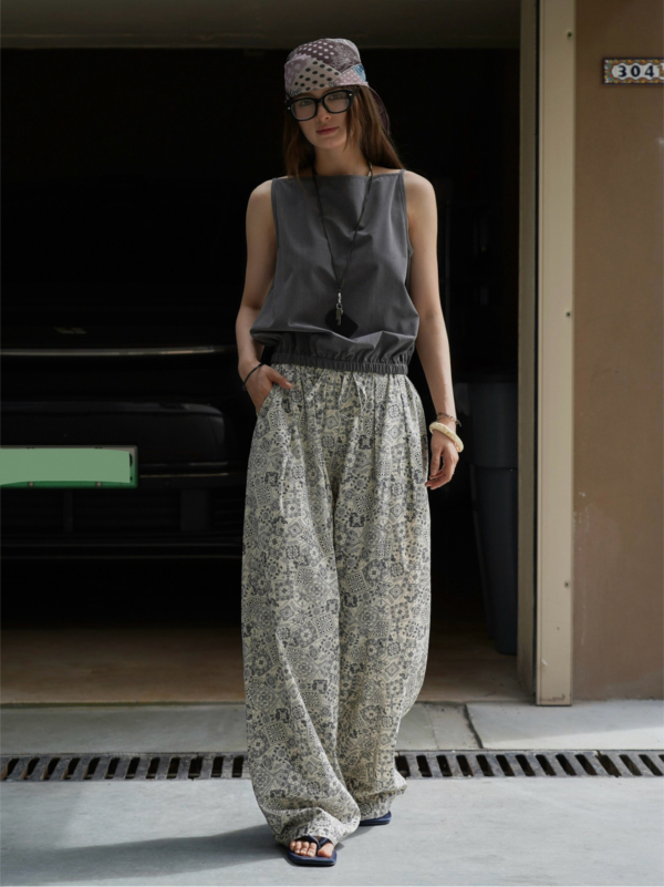 腰果花闊腿休閒褲垂感拖地休閒長褲