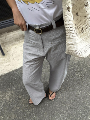 薄款泡泡肌理感高腰香蕉褲格紋長褲西裝褲