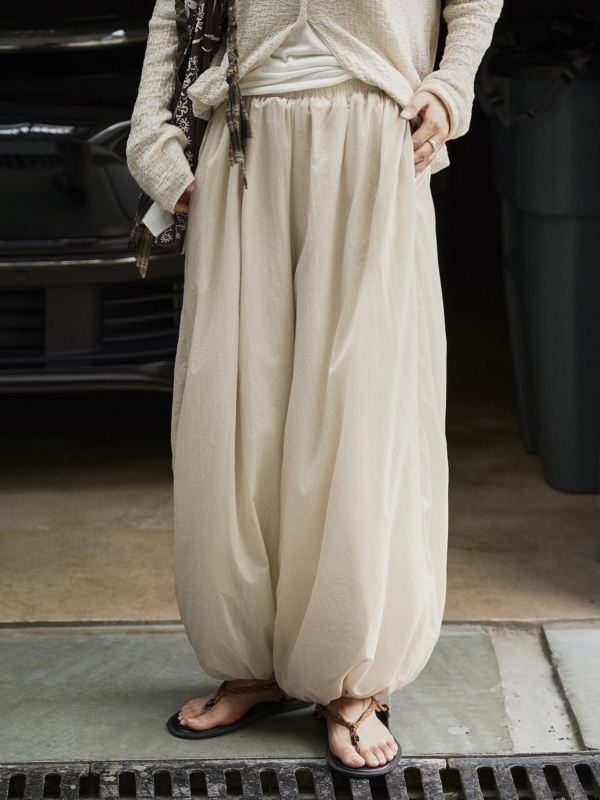 薄紗輪廓氣球褲柔軟舒適顯瘦長褲