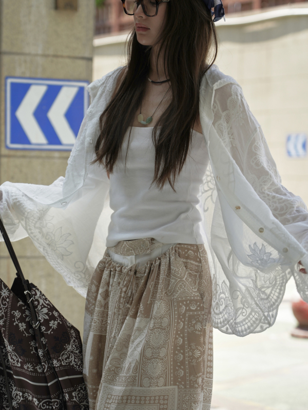 連帽蕾絲提花防曬襯衫輕盈透氣上衣