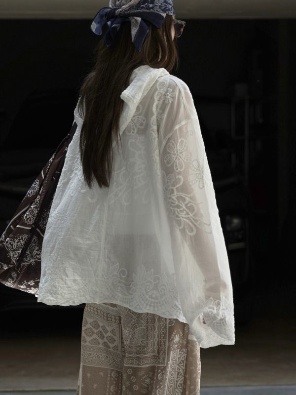 連帽蕾絲提花防曬襯衫輕盈透氣上衣