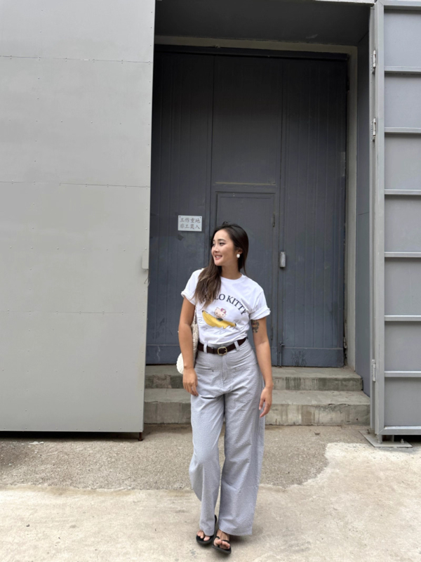 薄款泡泡肌理感高腰香蕉褲格紋長褲西裝褲