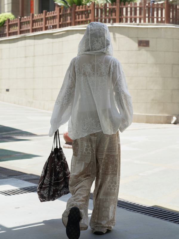 連帽蕾絲提花防曬襯衫輕盈透氣上衣