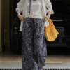 腰果花闊腿休閒褲垂感拖地休閒長褲