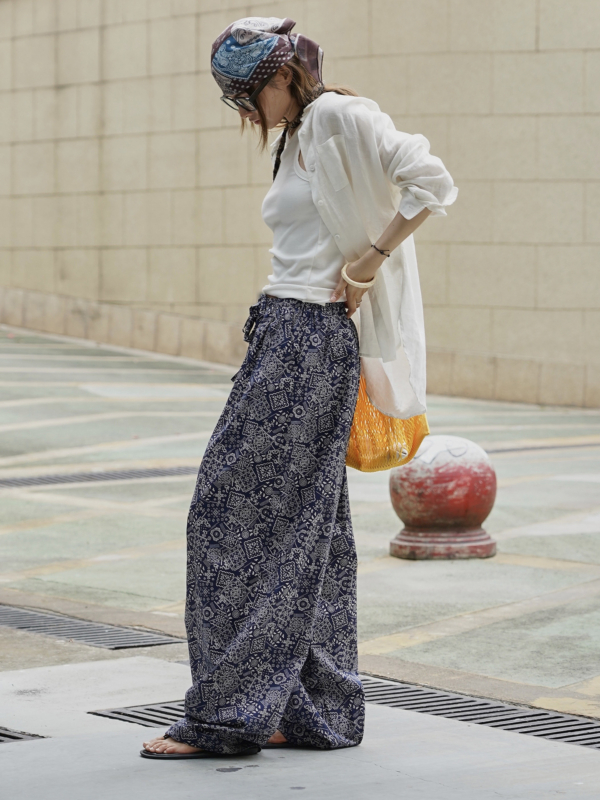 腰果花闊腿休閒褲垂感拖地休閒長褲