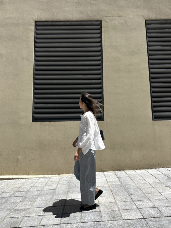 薄款泡泡肌理感高腰香蕉褲格紋長褲西裝褲