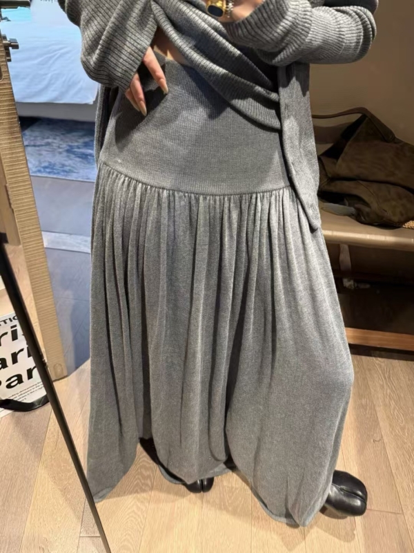 入秋無袖背心針織長裙三件式開衫套裝