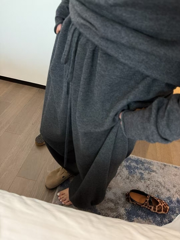 秋款不規則上衣羊毛燈籠褲針織2件套裝