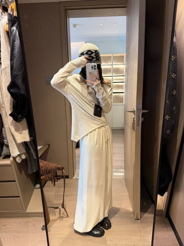 秋款不規則上衣羊毛燈籠褲針織2件套裝