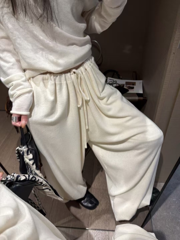 秋款不規則上衣羊毛燈籠褲針織2件套裝