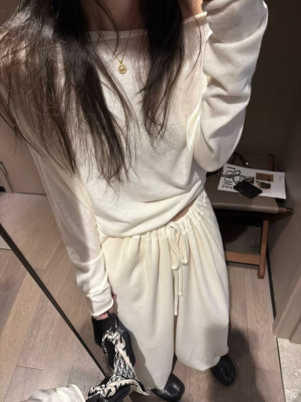 秋款不規則上衣羊毛燈籠褲針織2件套裝