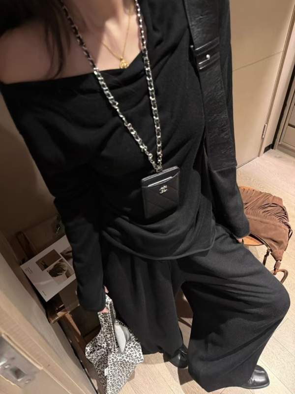 秋款不規則上衣羊毛燈籠褲針織2件套裝