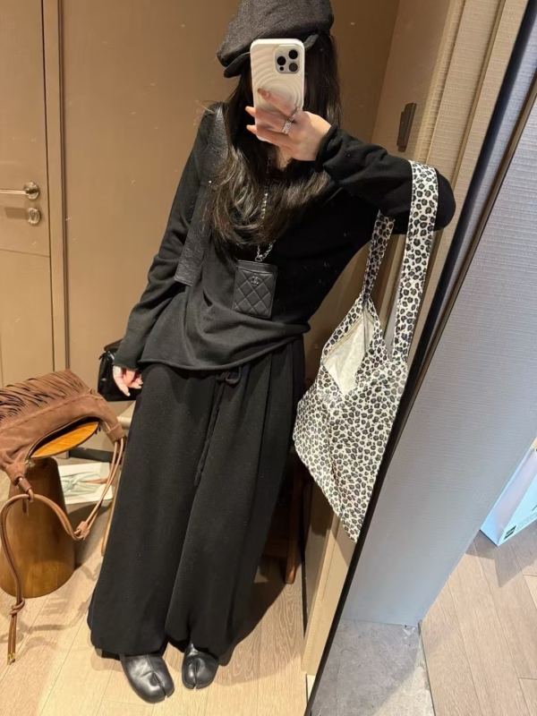 秋款不規則上衣羊毛燈籠褲針織2件套裝