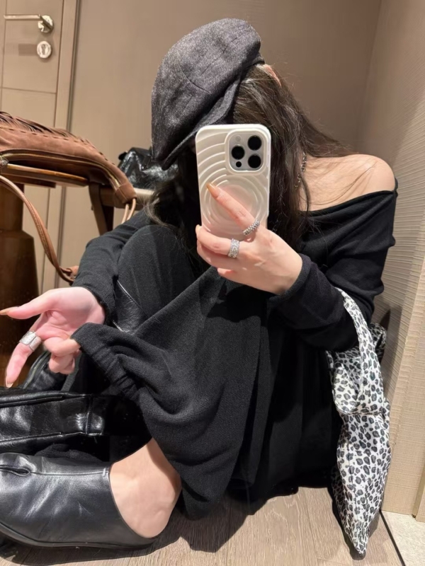 秋款不規則上衣羊毛燈籠褲針織2件套裝