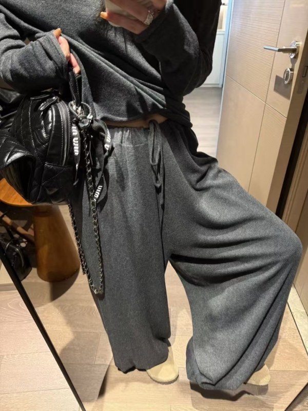 秋款不規則上衣羊毛燈籠褲針織2件套裝