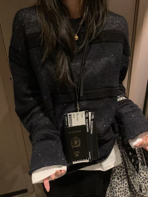 麻花亮片假兩件馬海毛衣