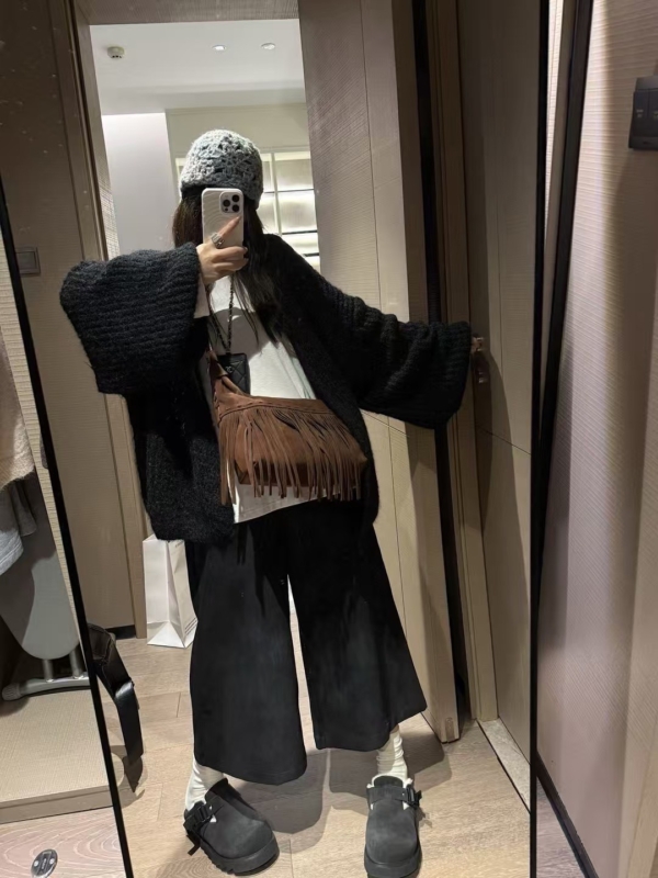 入秋仿磨皮麂皮絨感八分皮褲