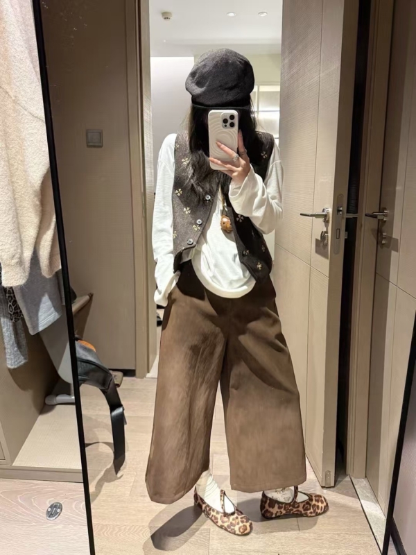 入秋仿磨皮麂皮絨感八分皮褲