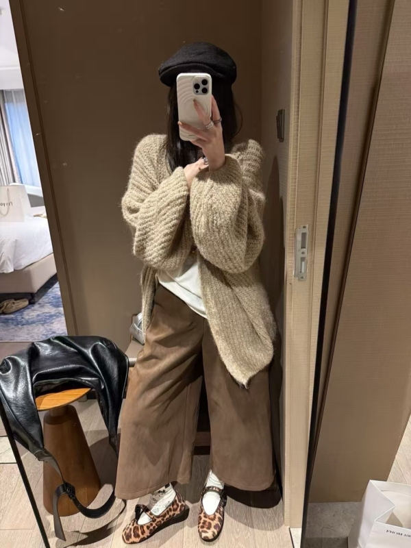 入秋仿磨皮麂皮絨感八分皮褲