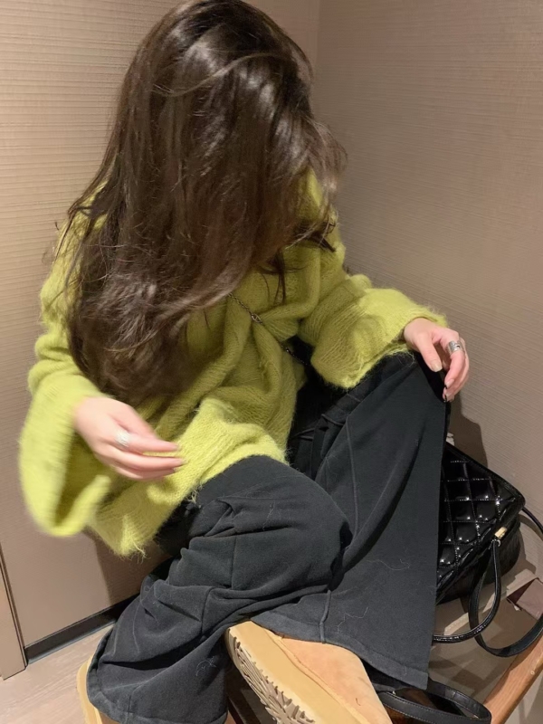 羊毛12%暗格長袖寬鬆毛衣