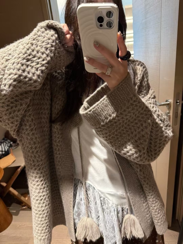 糯米絨毛球大開衫外套