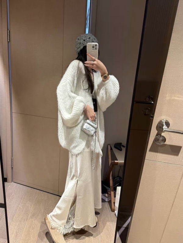 羊駝絨燈籠袖大開衫毛衣外套