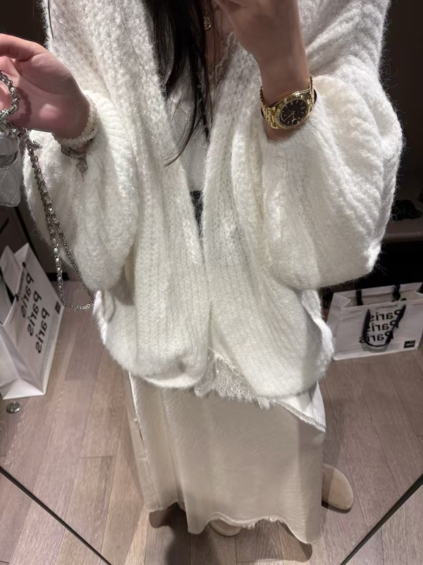 羊駝絨燈籠袖大開衫毛衣外套