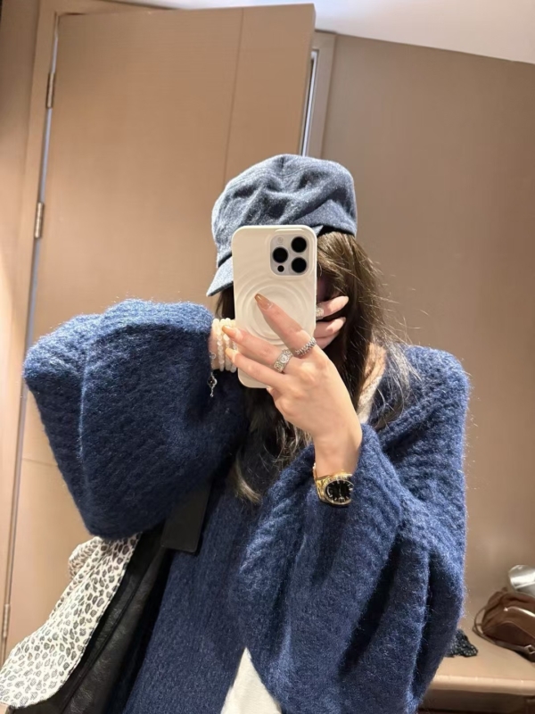 羊駝絨燈籠袖大開衫毛衣外套