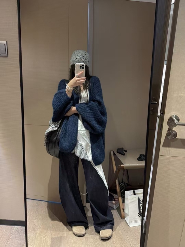 羊駝絨燈籠袖大開衫毛衣外套